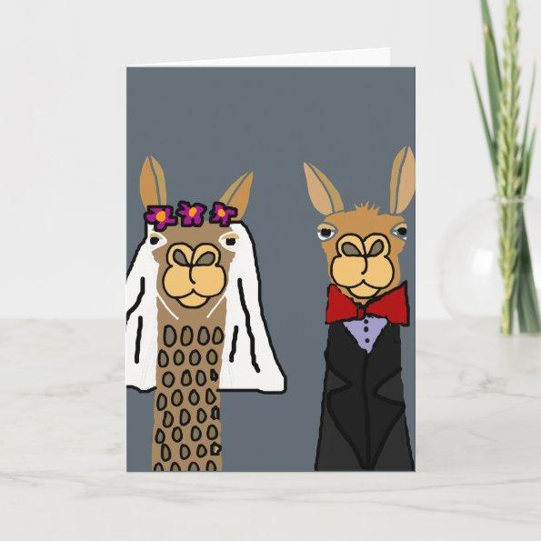Funny Llama Bride and Groom Wedding Art Invitations