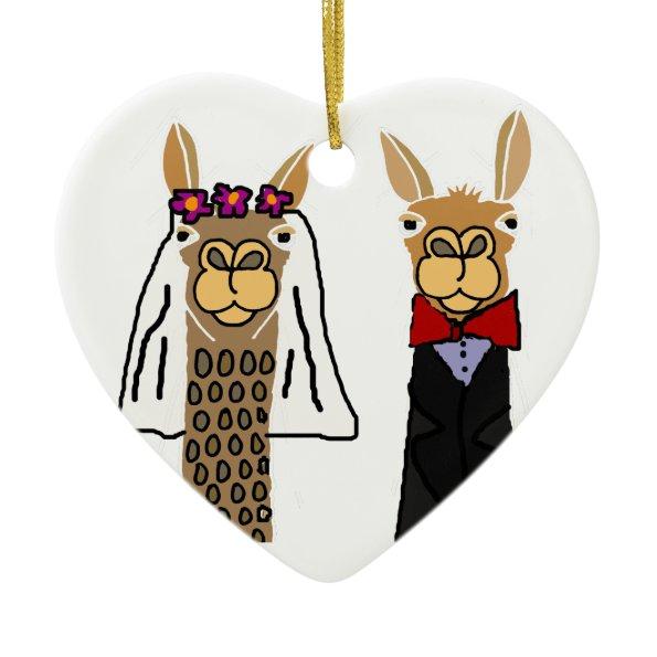 Funny Llama Bride and Groom Wedding Art Ceramic Ornament