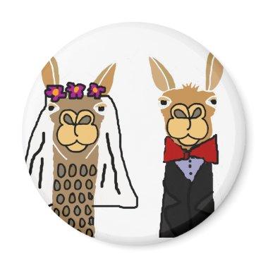 Funny Llama Bride and Groom Wedding Art Magnet