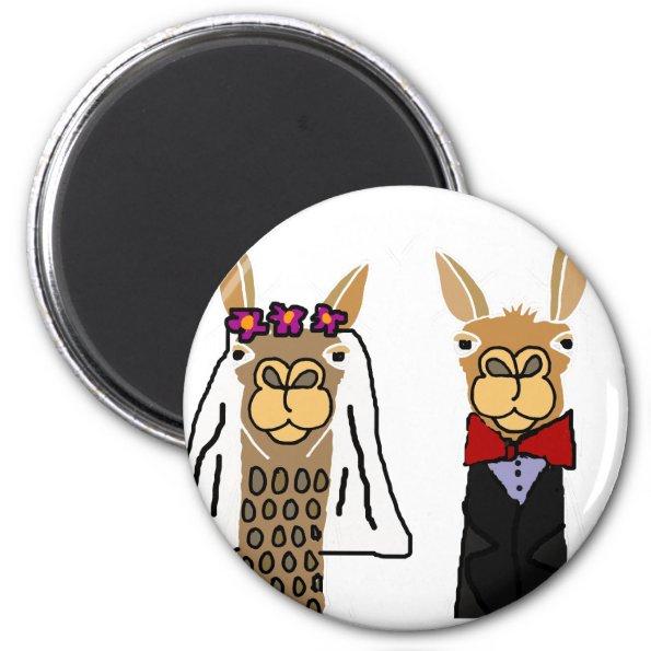 Funny Llama Bride and Groom Wedding Art Magnet
