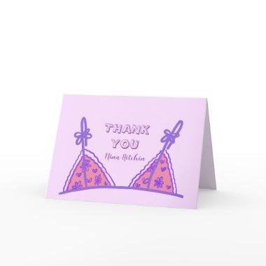 Funny Naughty Purple Lingerie Bachelorette Thanks Thank You Invitations