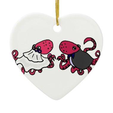Funny Octopus Bride and Groom Wedding Art Ceramic Ornament