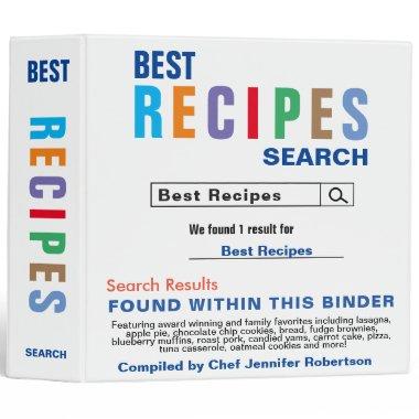 Funny Personalized Cookbook for Recipes 3 Ring Binder