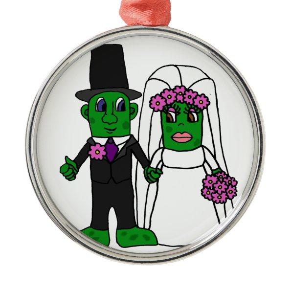 Funny Pickle Bride and Groom Wedding Art Metal Ornament