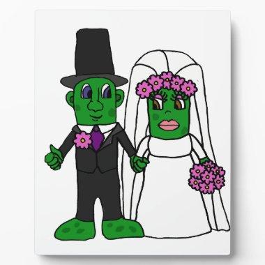Funny Pickle Bride and Groom Wedding Art Plaque