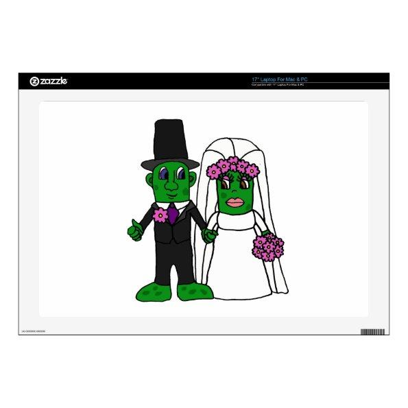 Funny Pickle Bride and Groom Wedding Art Skins For 17" Laptops