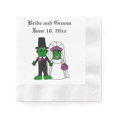 Funny Pickle Bride and Groom Wedding Cartoon Paper Napkins