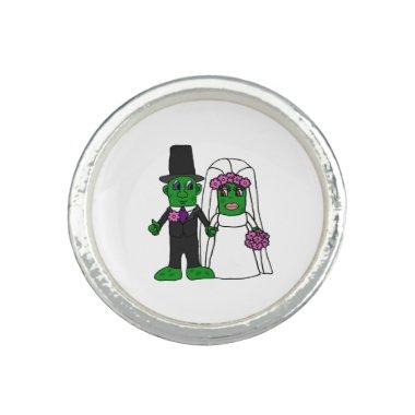 Funny Pickle Bride and Groom Wedding Cartoon Ring