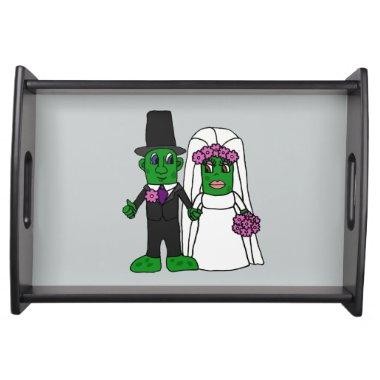 Funny Pickle Bride and Groom Wedding Cartoon Serving Tray