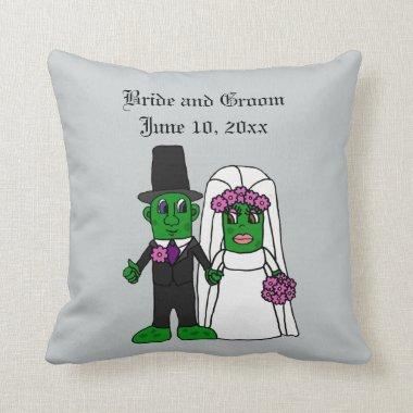 Funny Pickle Bride and Groom Wedding Cartoon Throw Pillow