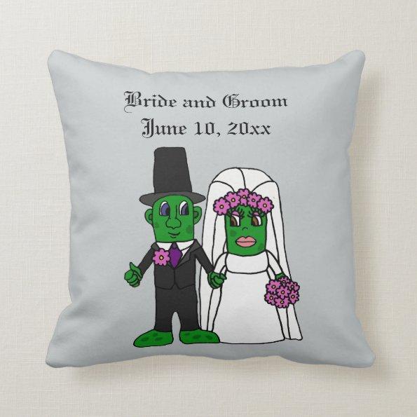 Funny Pickle Bride and Groom Wedding Cartoon Throw Pillow