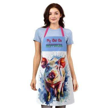 Funny Pig Out on Happiness Apron