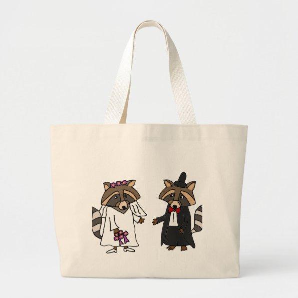Funny Raccoon Bride and Groom Wedding Art Large Tote Bag
