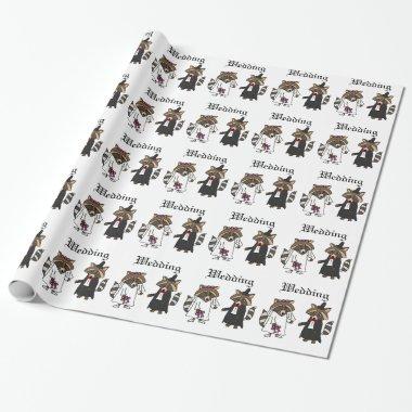 Funny Raccoon Bride and Groom Wedding Art Wrapping Paper