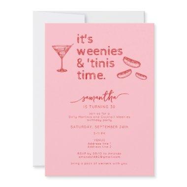 Funny Red Pink Weenies & Tinis Martini Birthday
