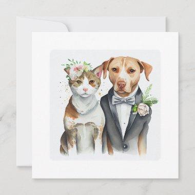funny serious: cat and dog weding, watercolor