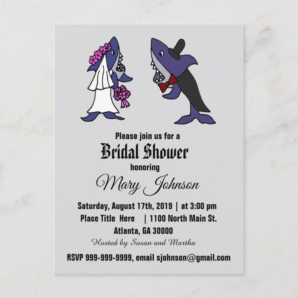 Funny Shark Bride and Groom Wedding Invitation PostInvitations