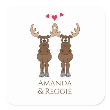 Funny Wedding Cute Humor Whimsical Moose Square Sticker