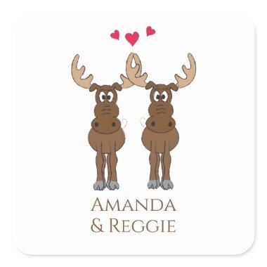 Funny Wedding Cute Humor Whimsical Moose Square Sticker