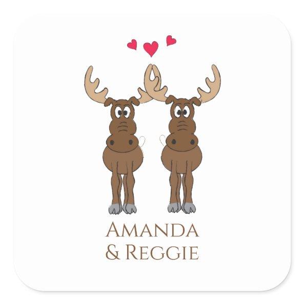 Funny Wedding Cute Humor Whimsical Moose Square Sticker