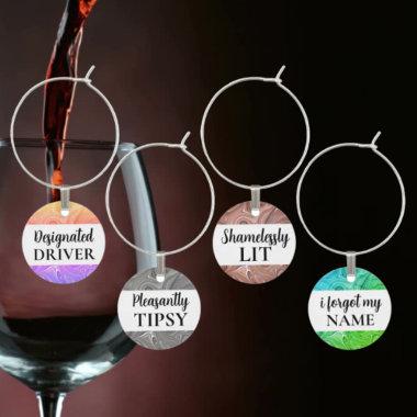 Funny Wine Marbleized Charms for Stem Glasses