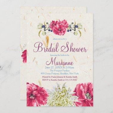 Fuschia and Ivory floral Bridal Shower Invitations
