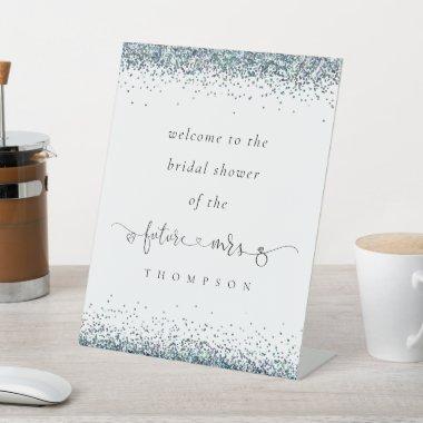 Future Mrs Blue Glitter Welcome to Bridal Shower Pedestal Sign