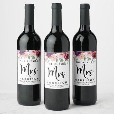 Future Mrs Burgundy Floral Bridal Shower Wine Label