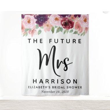 Future Mrs Burgundy Floral Custom Bridal Shower Tapestry