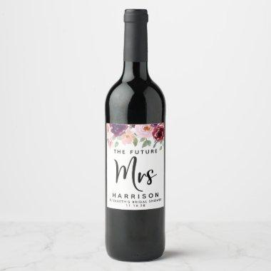 Future Mrs Burgundy Floral Custom Bridal Shower Wine Label