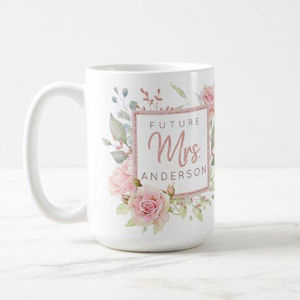 Future Mrs. Custom Blush Pink Watercolor Roses Coffee Mug