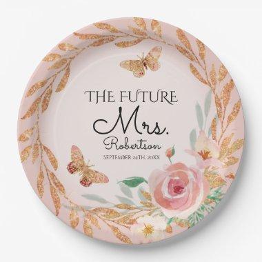 Future Mrs Elegant Blush Floral Watercolor Bridal Paper Plates