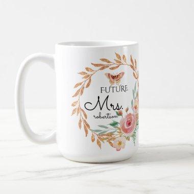 Future Mrs Floral Blush Rose Gold Glitter Shower Coffee Mug