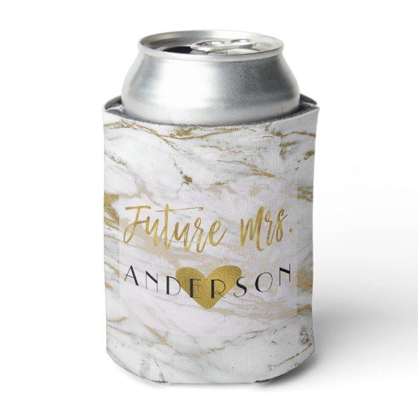 Future Mrs. Gold Foil and White Marble Bride Can Cooler