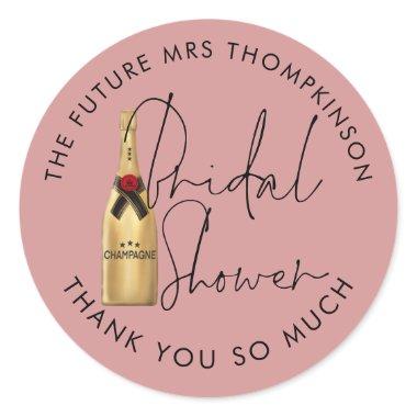 Future Mrs Name Champagne Dusty Rose  Classic Round Sticker