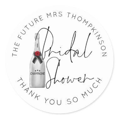 Future Mrs Name Champagne White Bridal Shower Classic Round Sticker