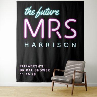 Future Mrs Neon Lights Black Bridal Shower Tapestr Tapestry