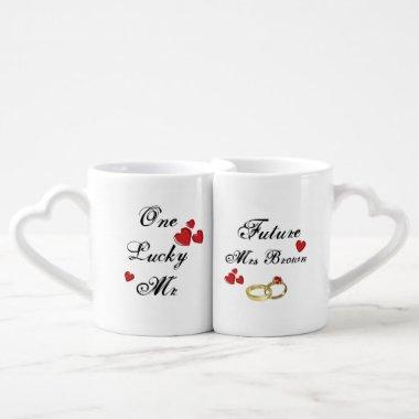 Future Mrs One Lucky Mr Groom Bride Engagement Coffee Mug Set