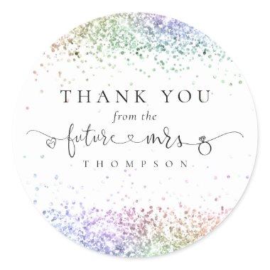 Future Mrs Rainbow Glitter  Thank You Classic Round Sticker