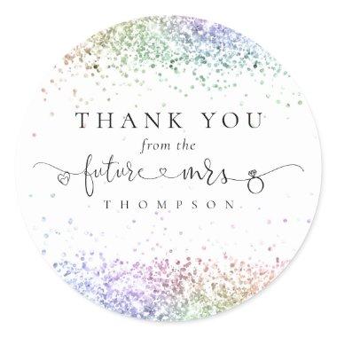 Future Mrs Rainbow Glitter Bridal Shower Thank You Classic Round Sticker