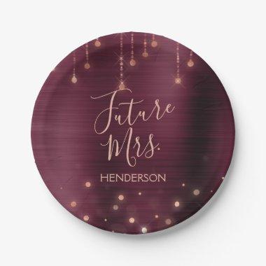 Future Mrs. Rose Gold Burgundy Sparkle Foil Paper Plates