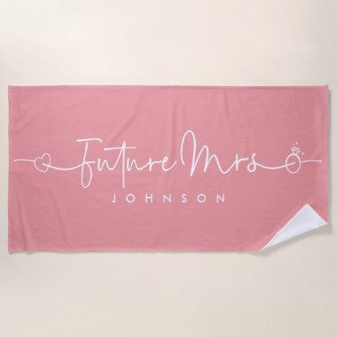 Future Mrs Script Heart Ring Custom Wedding Pink Beach Towel