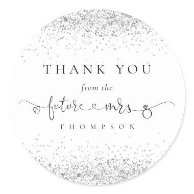Future Mrs Silver Glitter  Thank You Classic Round Sticker