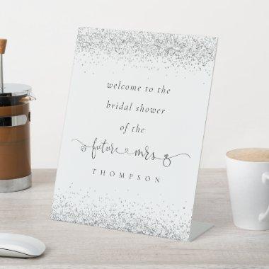 Future Mrs Silver Glitter Welcome Bridal Shower Pedestal Sign