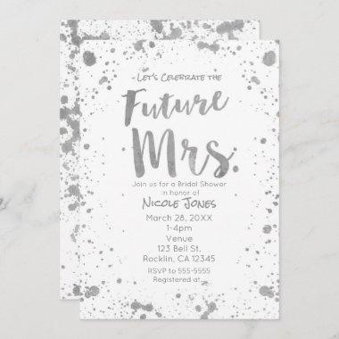 FUTURE MRS. Silver White Bridal Shower Invitations