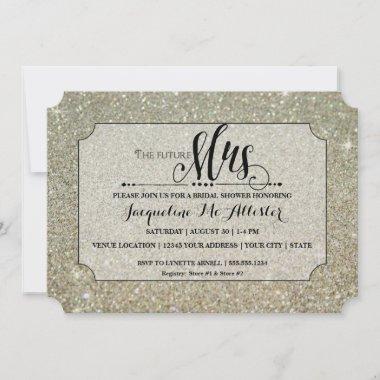 Future Mrs. Ticket Silver Glitter Bridal Shower Invitations