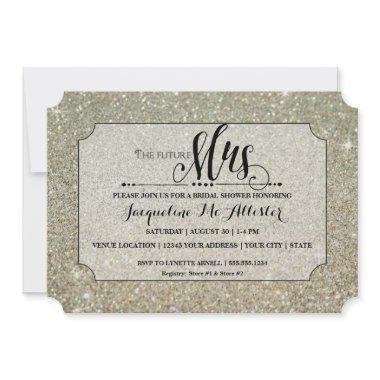 Future Mrs. Ticket Silver Glitter Bridal Shower Invitations