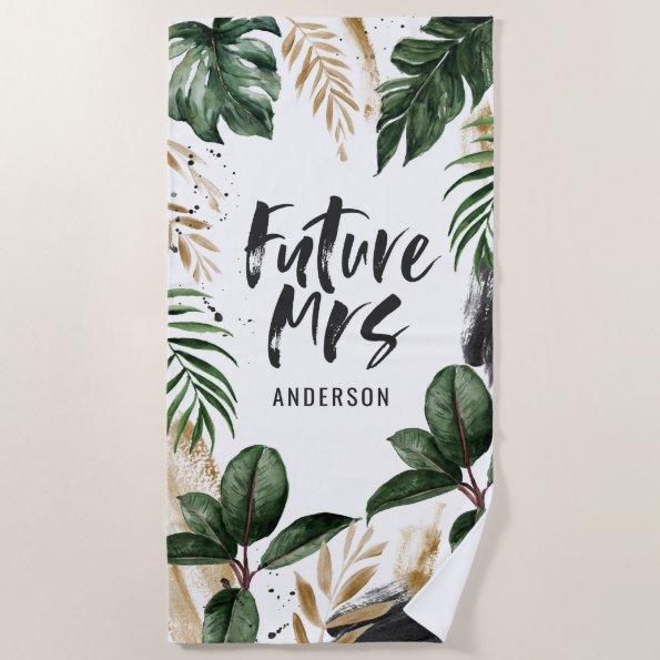 Future Mrs tropical leaf & typography beach towel