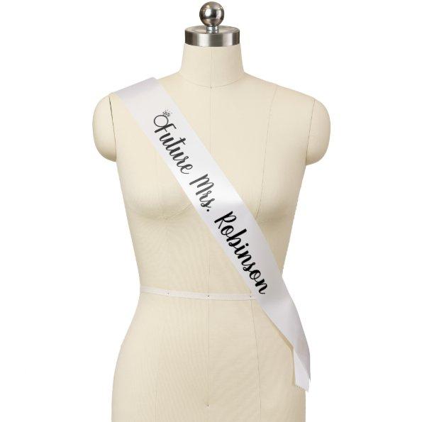 Future Mrs. with Ring Black and White Bride Sash