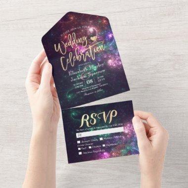 Galaxy Nebula Constellations Gorgeous Wedding RSVP All In One Invitations